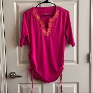 Lands’ End Fushia Swim Tunic Top with Embroidered Neckline Women’s Size Medium
